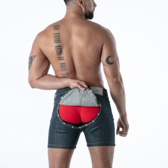 RAW DENIM BACKLESS SHORT