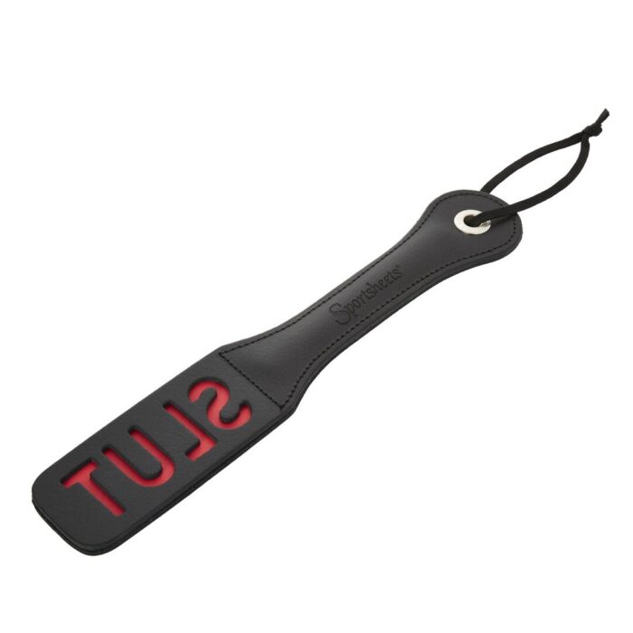 SPORTSHEETS 12 INCH LEATHER SLUT IMPRESSION PADDLE